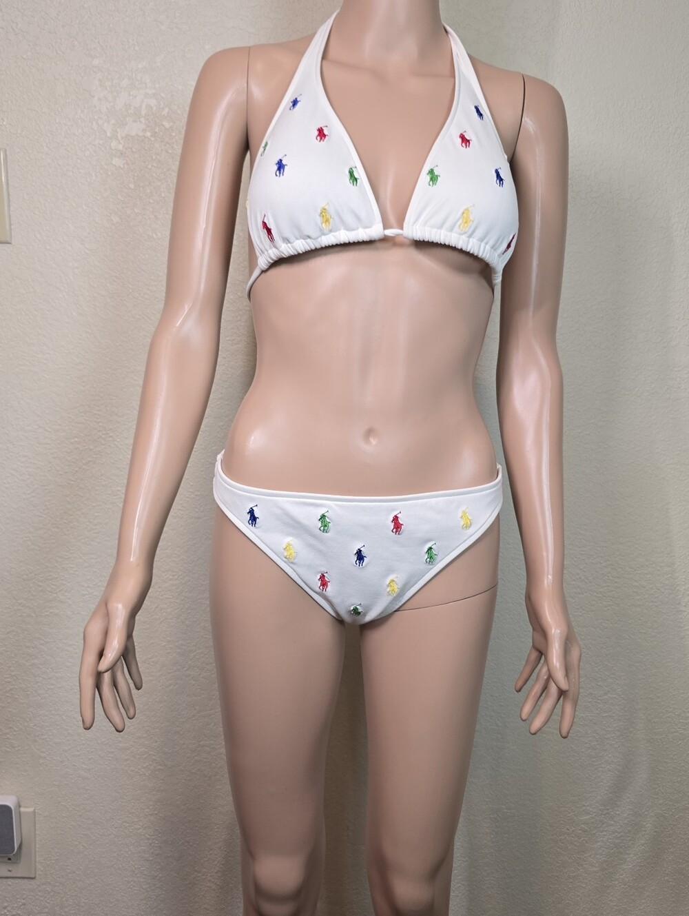 Y2K Ralph Lauren Two-Piece String Bikini White Multi Pony Print Size Medium - Picture 2 of 10